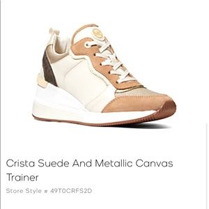 Michael Kors Crista suede and metallic canvas trainer